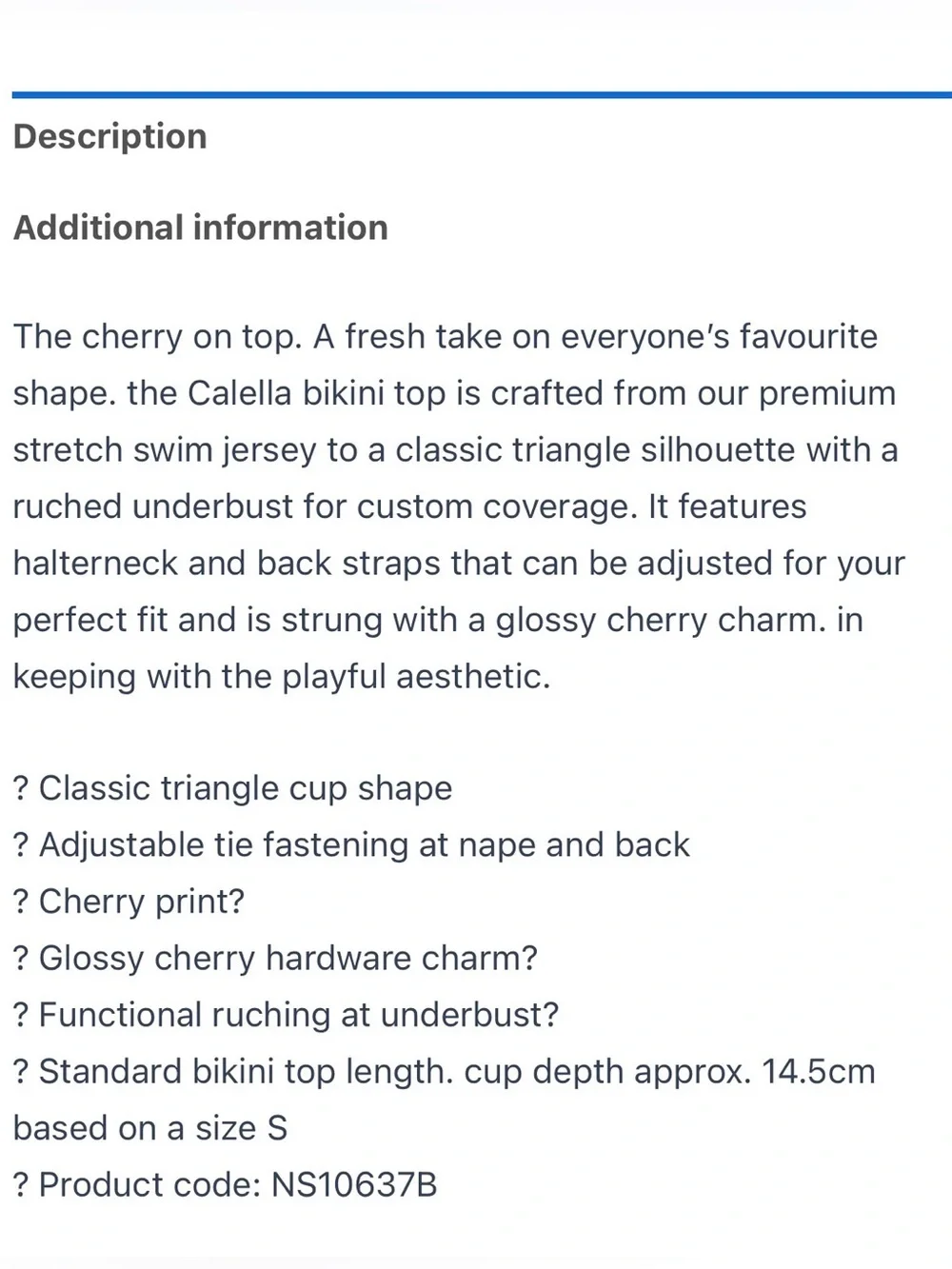 Oh Polly 🍒 Charm Detail 🍒 Triangle Bikini Top in Cherry Print 👙 • Medium • NWT 😍